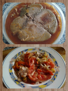Una foto de Atún en escabeche y ensalada es deliciosa