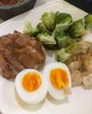Healthy Diet Food: Grilled chicken + boiled egg+ tofu & brocolli + sambal mak beng