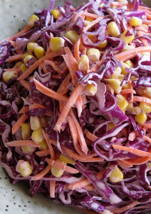 A picture of Red Cabbage & Corn Slaw.