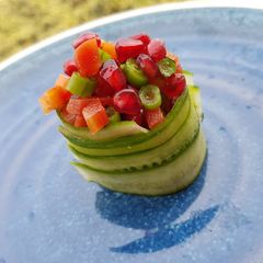A picture of Stuffed Cucumber ribbon salad.