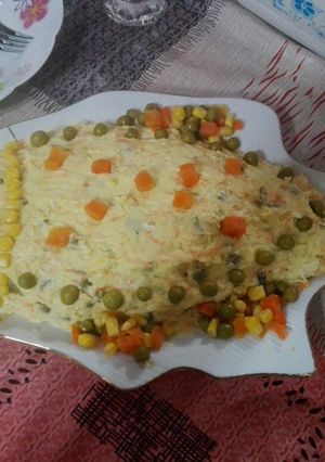 عکسی از دستور سالاد الویه با دیزاین ماهی