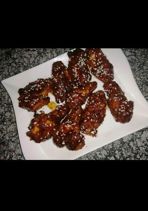 A picture of Korean inspired chicken wings.