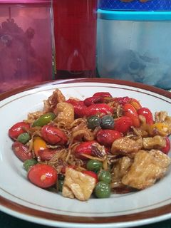 Foto resep Oseng kulit melinjo tahu pedas
