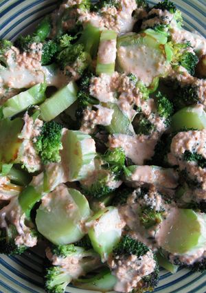 A picture of Pan-fried Broccoli with Creamy Sesame Sauce.