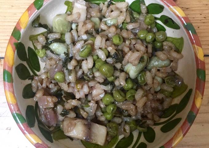 Steps to Prepare favorite Pea, Broad Bean and Mushroom Risotto 🍚