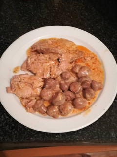 Una foto de Lomo con nata light champiñones en olla GM g apto para diabético