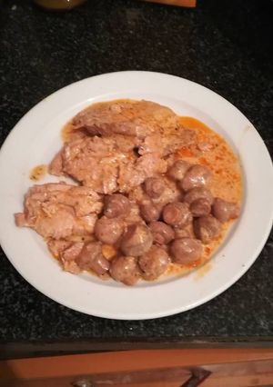 Una foto de Lomo con nata light champiñones en olla GM g apto para diabético
