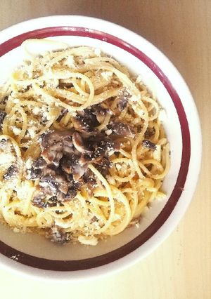 Una foto de Pasta con nata y champis