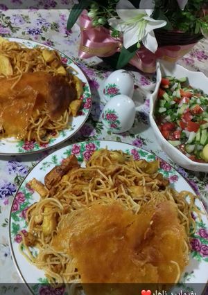 عکسی از دستور ماکارانی با سیب زمینی سرخ شده
