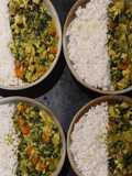 Coconut Fish Curry with Rice, Carrots & Spinach