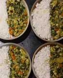 Coconut Fish Curry with Rice, Carrots & Spinach
