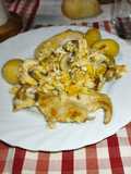 Revuelto de huevos, patatas con pechugas