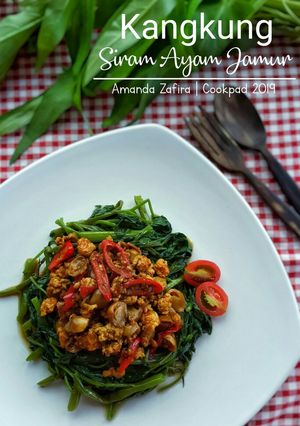 Foto resep Kangkung Siram ayam Jamur