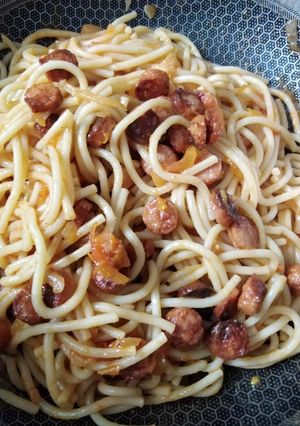 Una foto de Spaghettis con salchichas rancheras