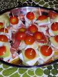 Milhojas de melón, queso fresco de cabra y Jamón serrano