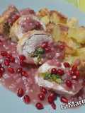 Chicken Roulade with Potatoes, Broccoli Rabe, and Ham, with Pomegranate Sauce