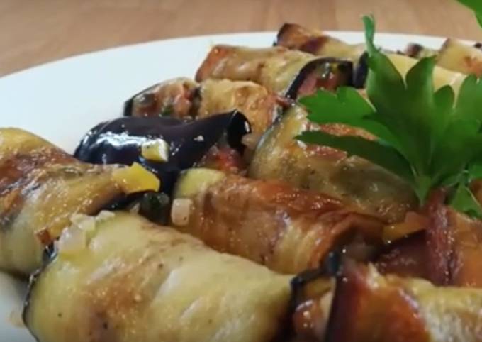 Aubergine and ratatouille rolls