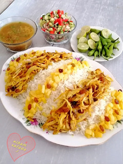 عکسی از دستور مچبوس مرغ ریش شده الهام پز