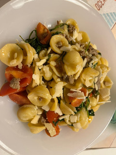 A picture of Orecchiette with Sausage and Arugula.
