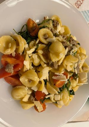 A picture of Orecchiette with Sausage and Arugula.