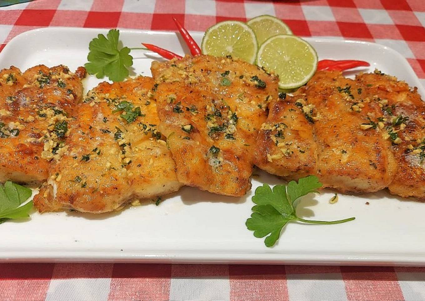 Pan seared fish with garlic herbed butter sauce