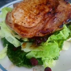 A picture of Pork, Cabbage, Cranberries and Rustic Mash.