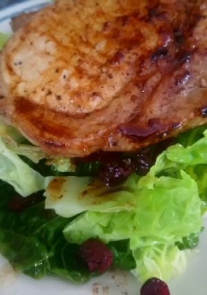 A picture of Pork, Cabbage, Cranberries and Rustic Mash.
