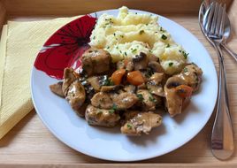 Csirke Stroganoff gombával és burgonyapürével