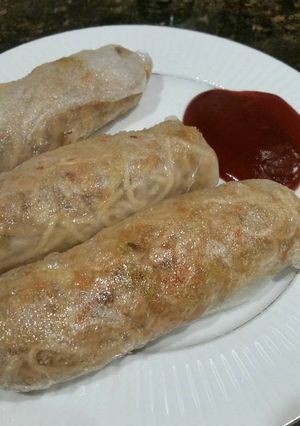 A picture of Brad's fried pork spring rolls.
