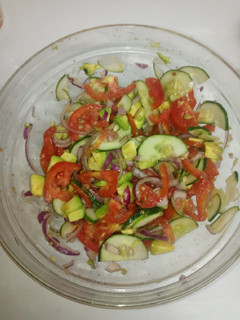 A picture of Cucumber Tomato Avocado Salad.