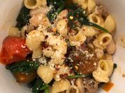 A picture of pasta with kidney beans