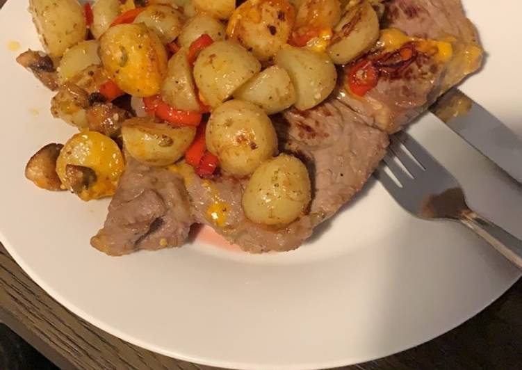 Simple Way to Prepare Super Quick Homemade Stilton Steak with Sautéed Potatoes