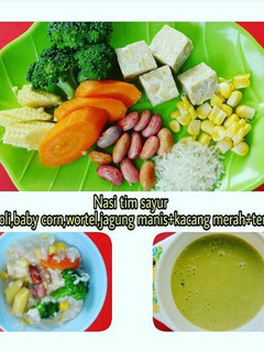 Foto resep MPASI 7m+ : Nasi Tim Sayur & Tempe