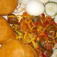 A picture of Moimoi with meat balls and cabbage sauce.