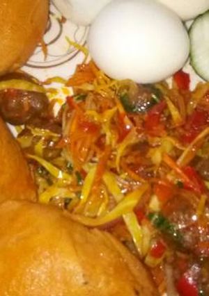 A picture of Moimoi with meat balls and cabbage sauce.