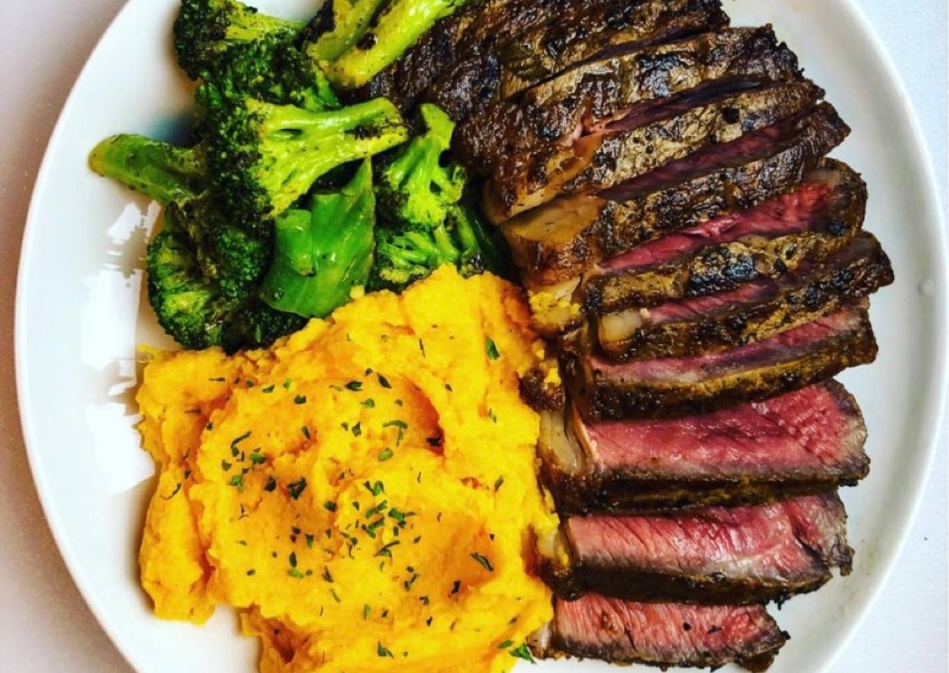 Rib Eye with Sweet Potato Mash