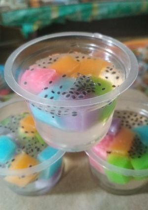 Foto resep Puding Mozaik Selasih cup