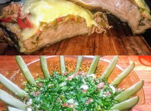 Una foto de Queperí relleno gratinado en dos quesos y tabuleh