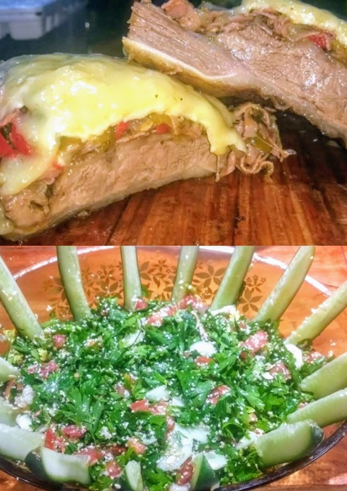 Una foto de Queperí relleno gratinado en dos quesos y tabuleh