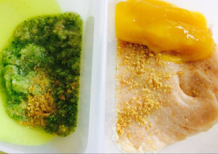 Bubur Quinoa Cheese Salmon Mango Sauce+Ayam Brokoli buncis Tabur