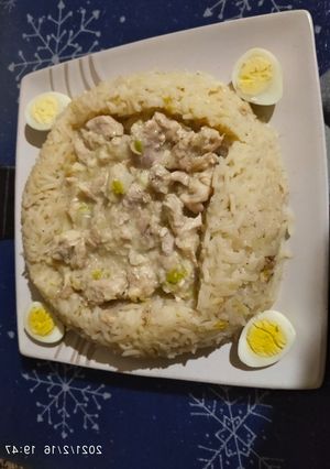 Une photo de Riz / escalope de dinde / œufs de caille