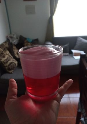 Una foto de Gelatina frutilla con bavaroise de frambuesa