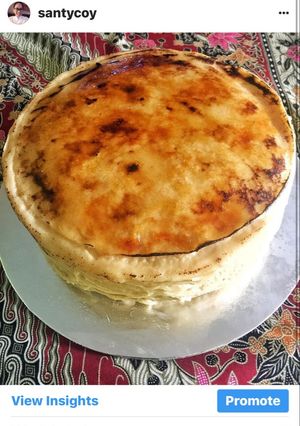 A picture of Creme brûlée Crêpes Cake.