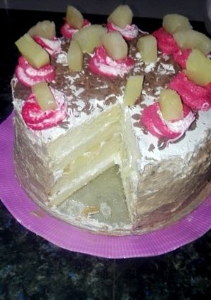A picture of Cream pineapple Cake #EidkiMeethas.