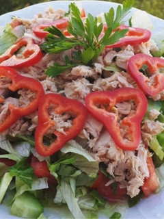 Una foto de Ensalada rápida con pimientos y pollo