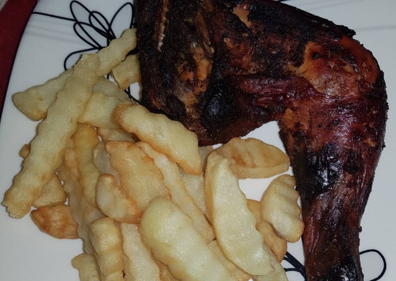 Simple roasted chicken with chips