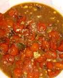 Tomate cherry con chipotle, nueces y mermelada de vino tinto