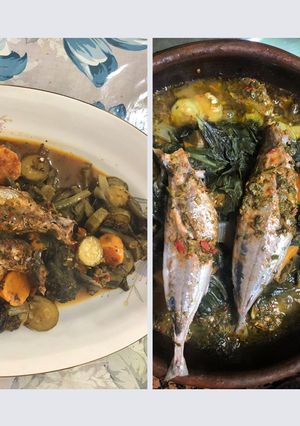 صورة لوصفة طاجين مغربي بالسمك والسبانخ