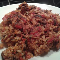 A picture of Baked rice with minced meat .