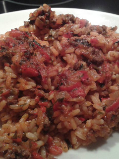 A picture of Baked rice with minced meat .